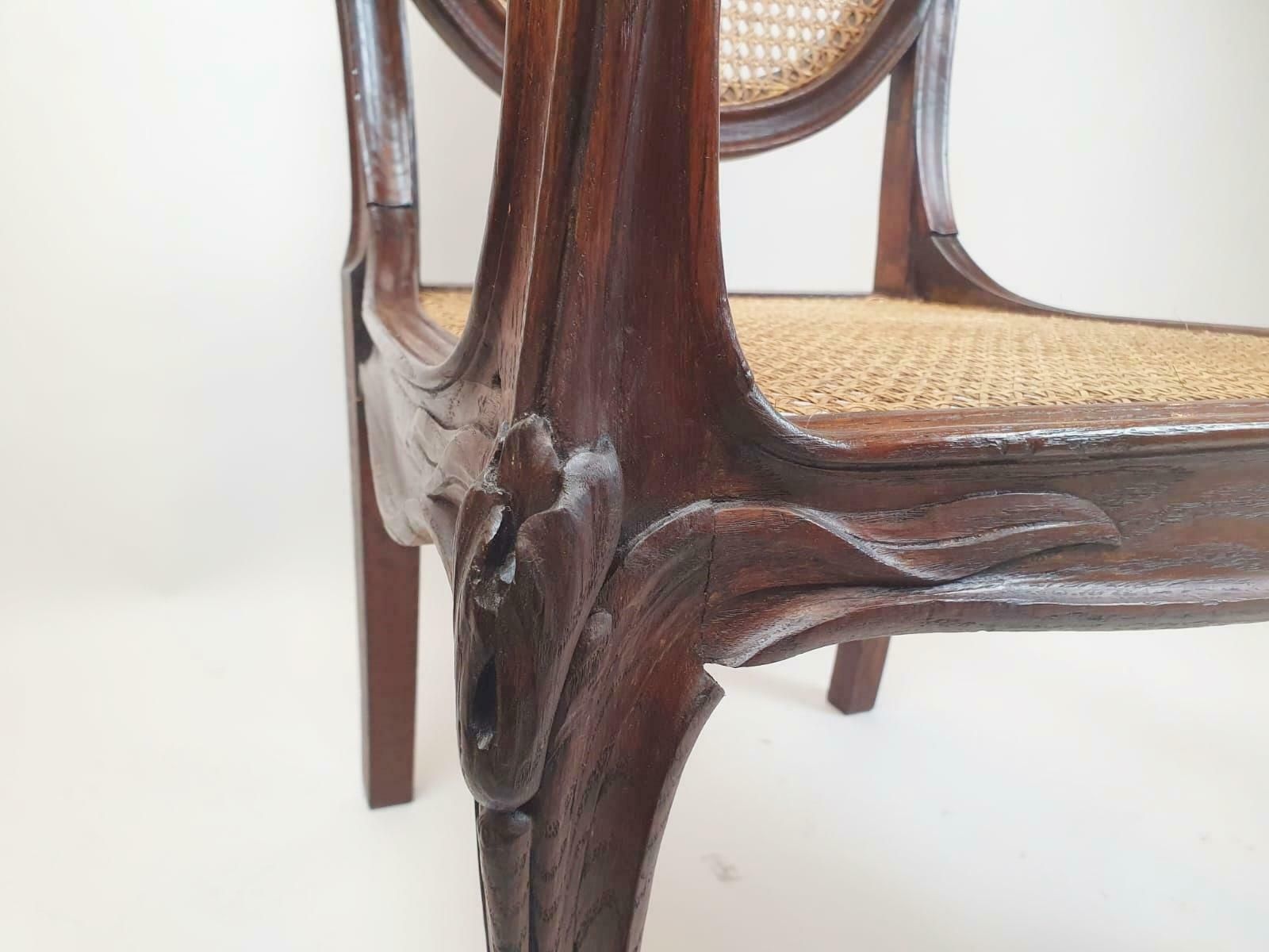 Art Nouveau Armchair In Oak And Canework photo for sale