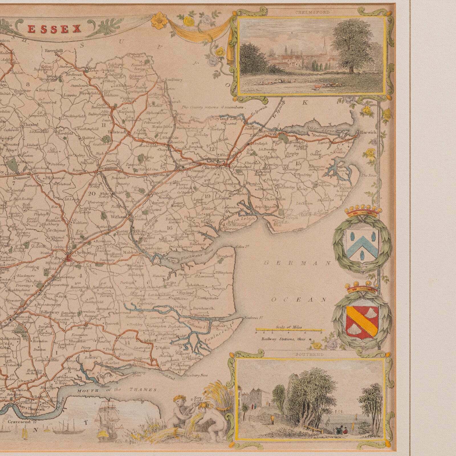 Antique County Map, Essex, English, Framed, Cartographic Interest, Victorian photo vinterior