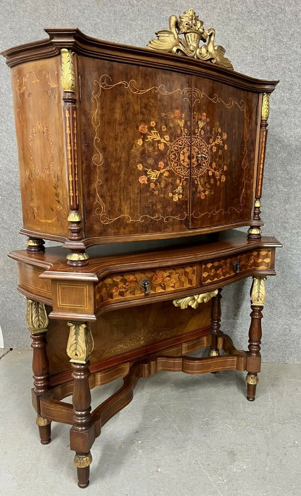 Stunning Serpentine Shaped Marquetry Inlaid Cocktail Cabinet