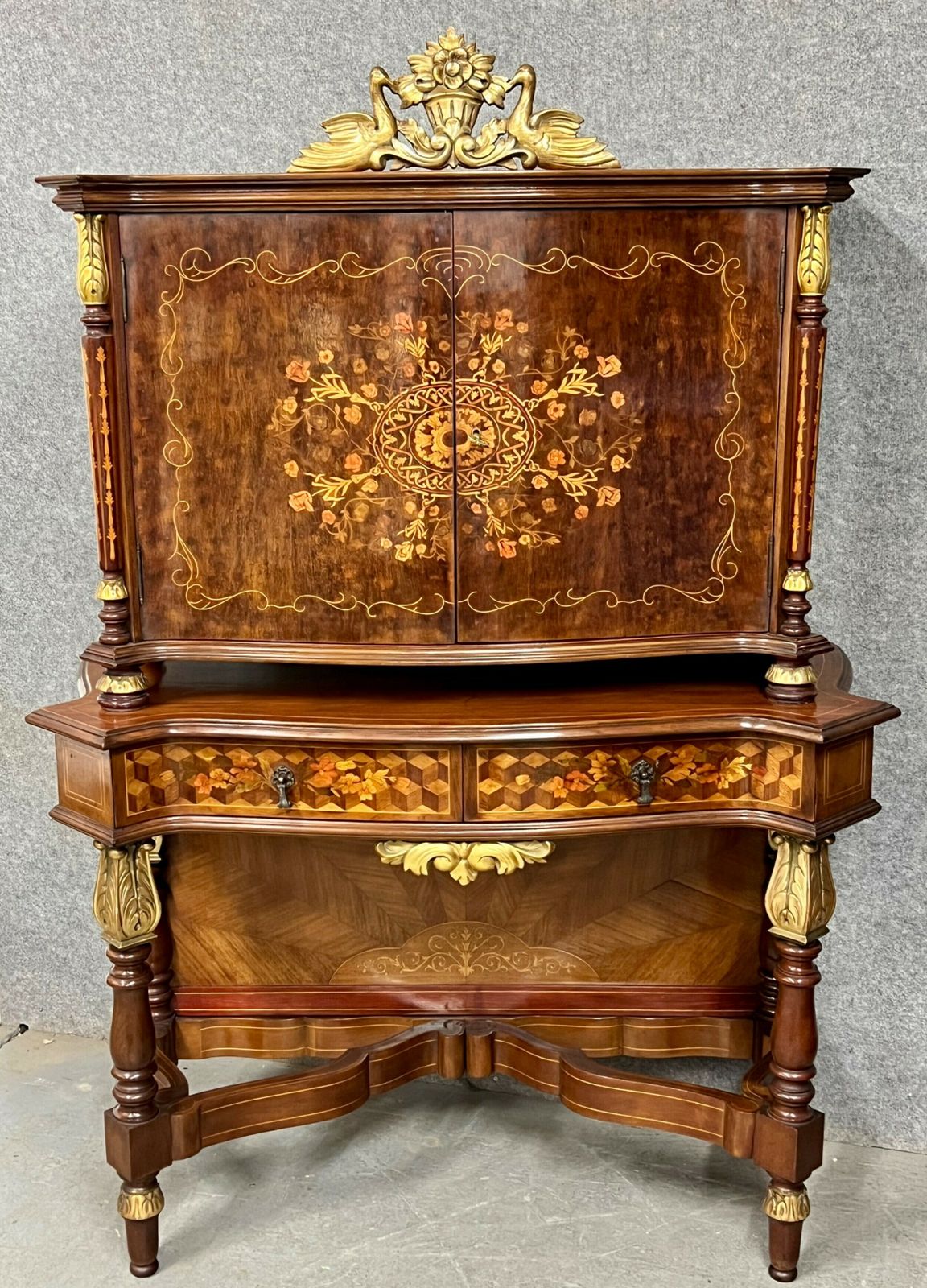 Stunning Serpentine Shaped Marquetry Inlaid Cocktail Cabinet photo furniture