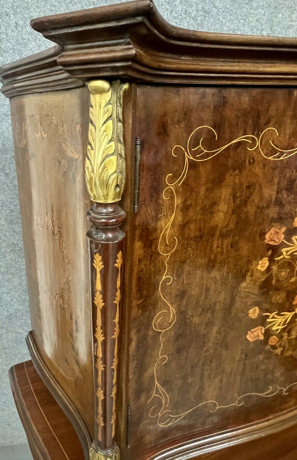 photo for sale Stunning Serpentine Shaped Marquetry Inlaid Cocktail Cabinet