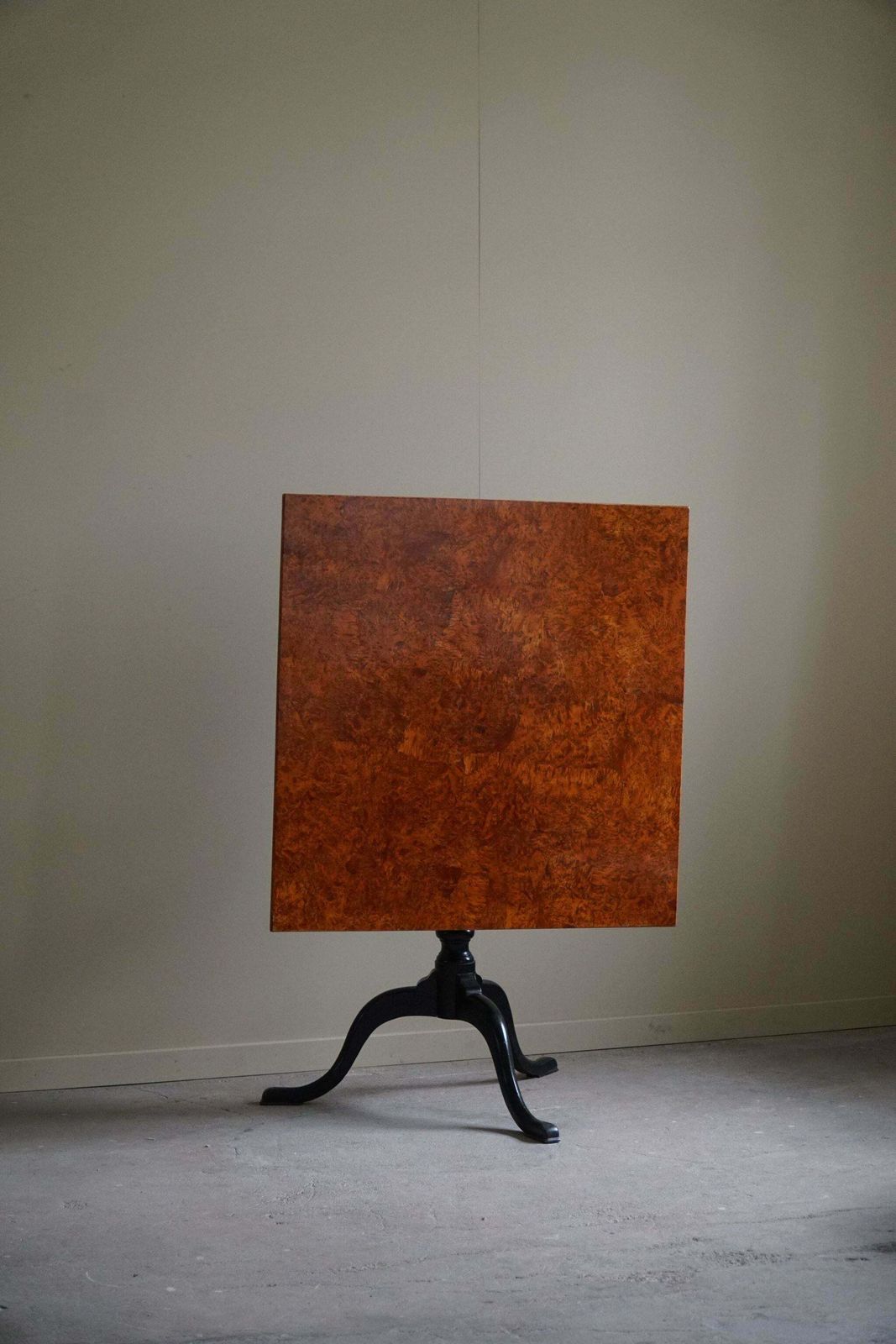 Handcrafted Square Antique Drop Leaf Table In Burl Wood, Swedish, 19th Century photo furniture