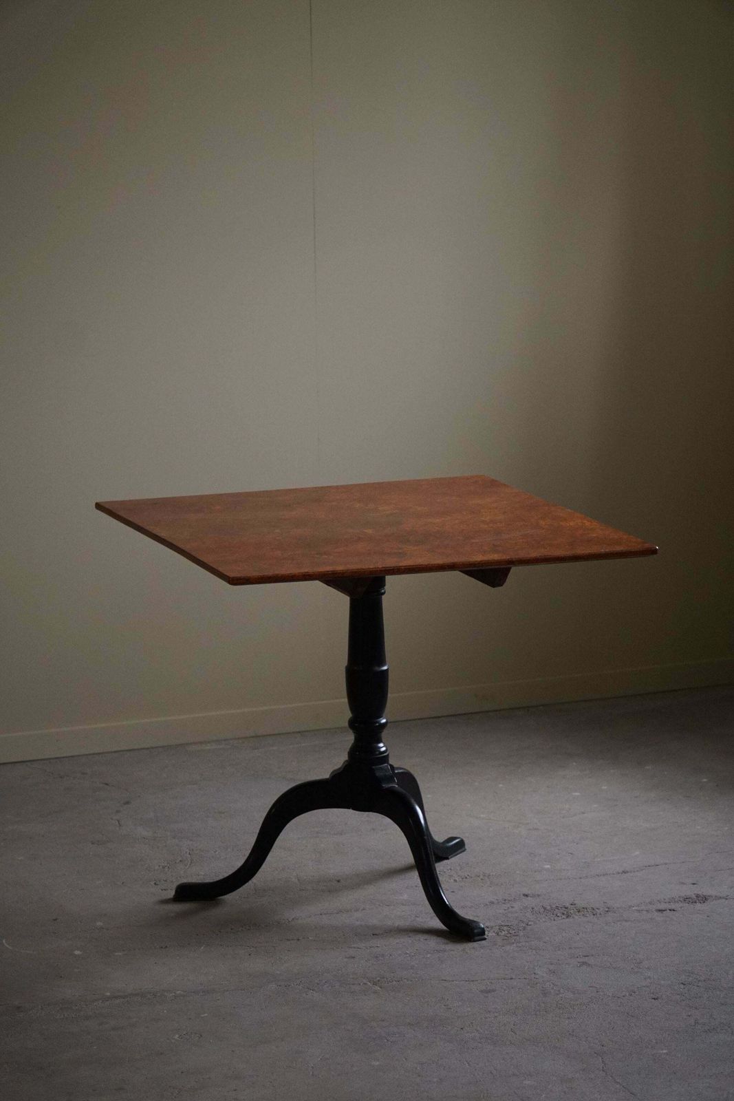 Furniture Handcrafted Square Antique Drop Leaf Table In Burl Wood, Swedish, 19th Century photo