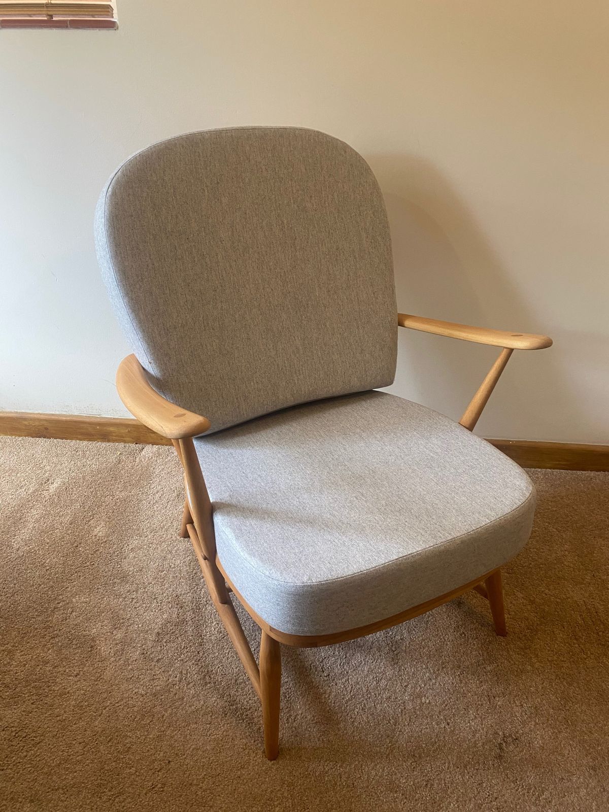 Vintage Ercol 335 Armchair With Pebble Grey Wool Cushions photo vinterior