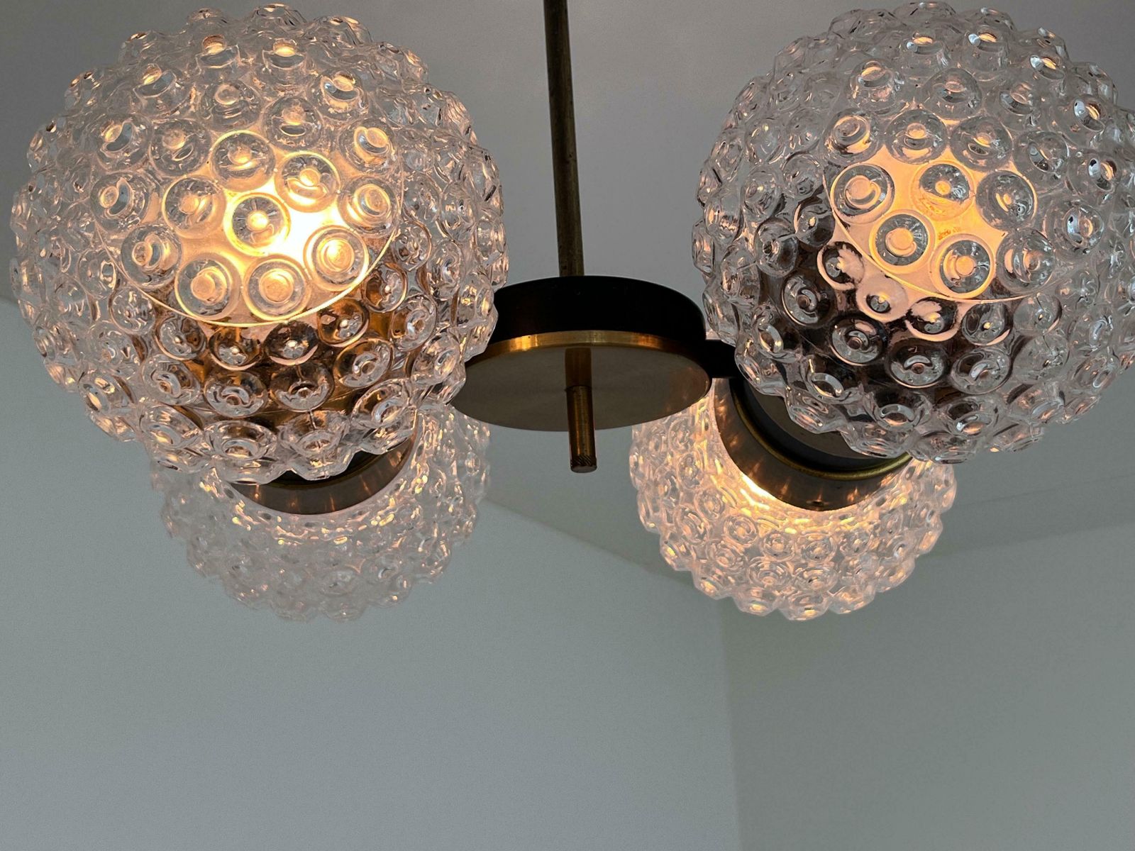Mid Century Glass And Brass Pendant By Napako, 1960s photo furniture