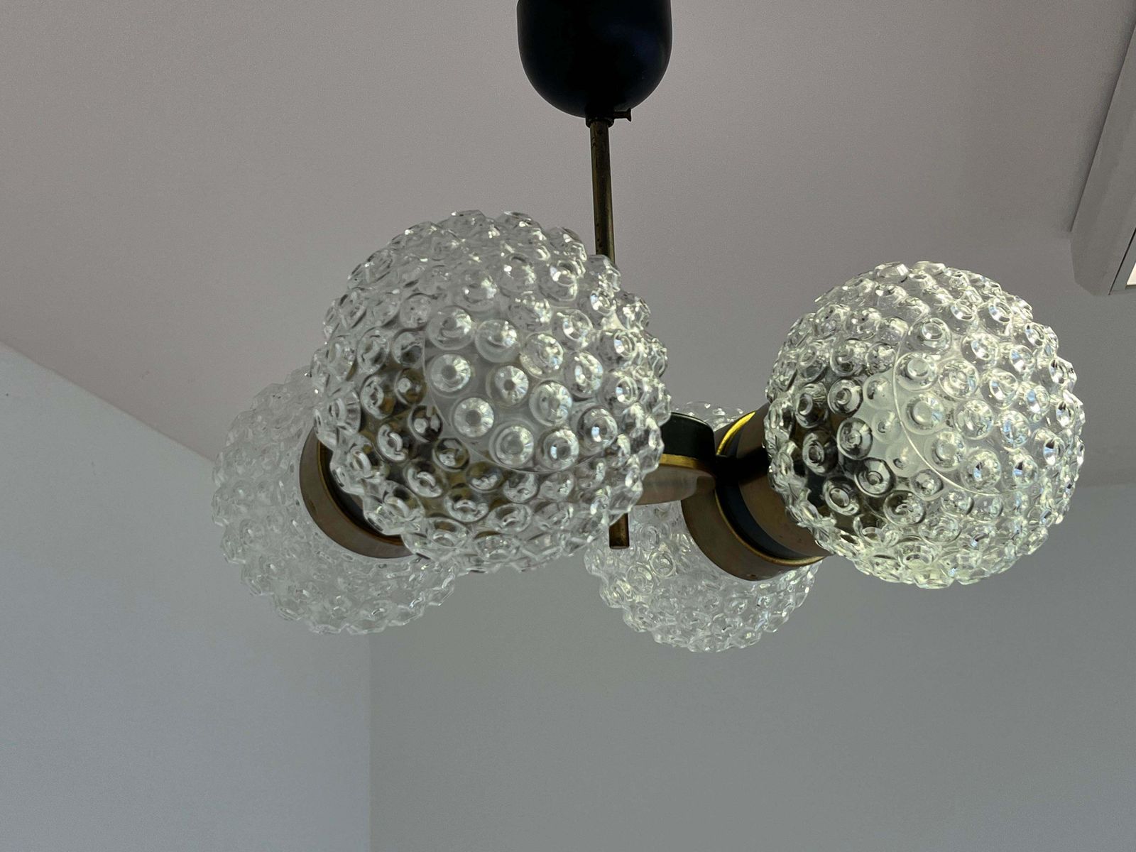 Mid Century Glass And Brass Pendant By Napako, 1960s photo vinterior