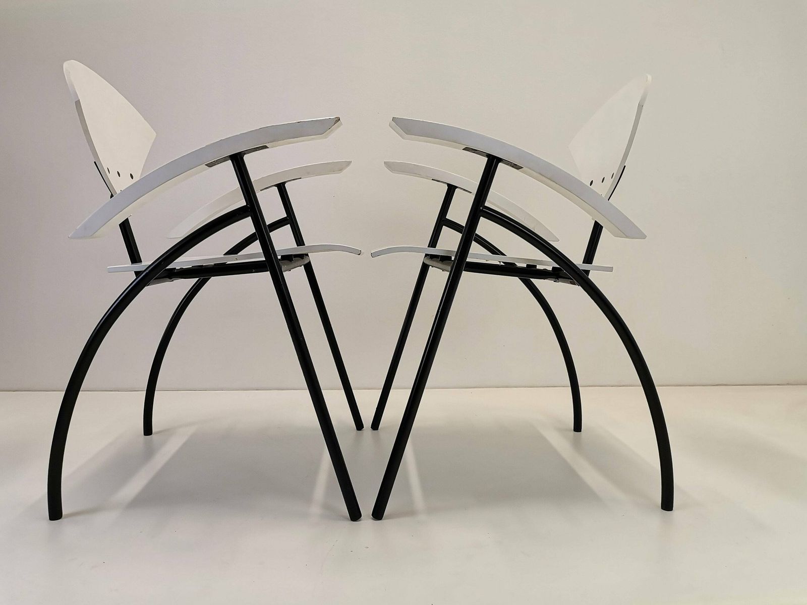 Pair Of Mid Century Modern Chairs / Wood & Tubular Metal Side Chairs / 1980s Yugoslavia / Minimal Design Dining Chair photo for sale