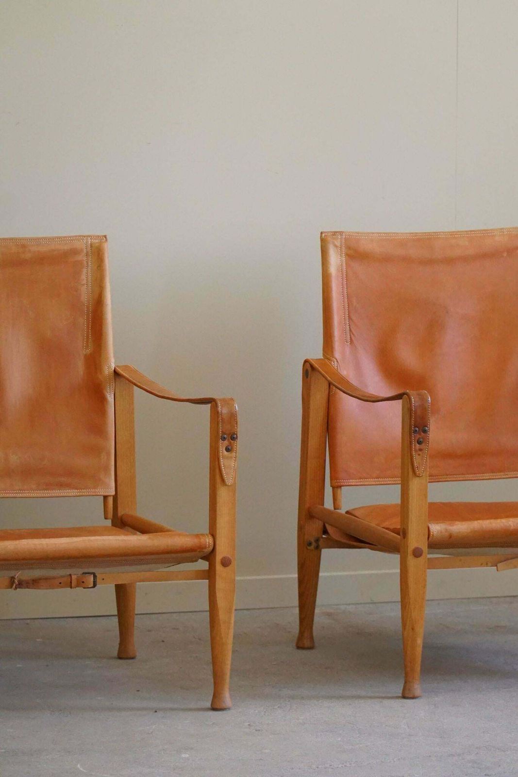 Furniture Kaare Klint A Pair Of Safari Chairs In Ash And Leather Rud Rasmussen 1960s photo
