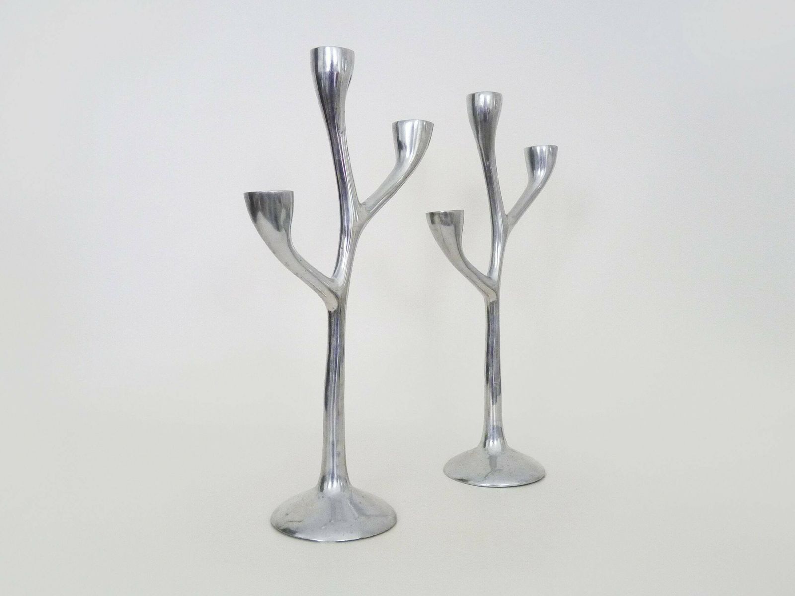 Pair Of Italian Tree Candlesticks In Cast Aluminum From The 80s photo Home Decor