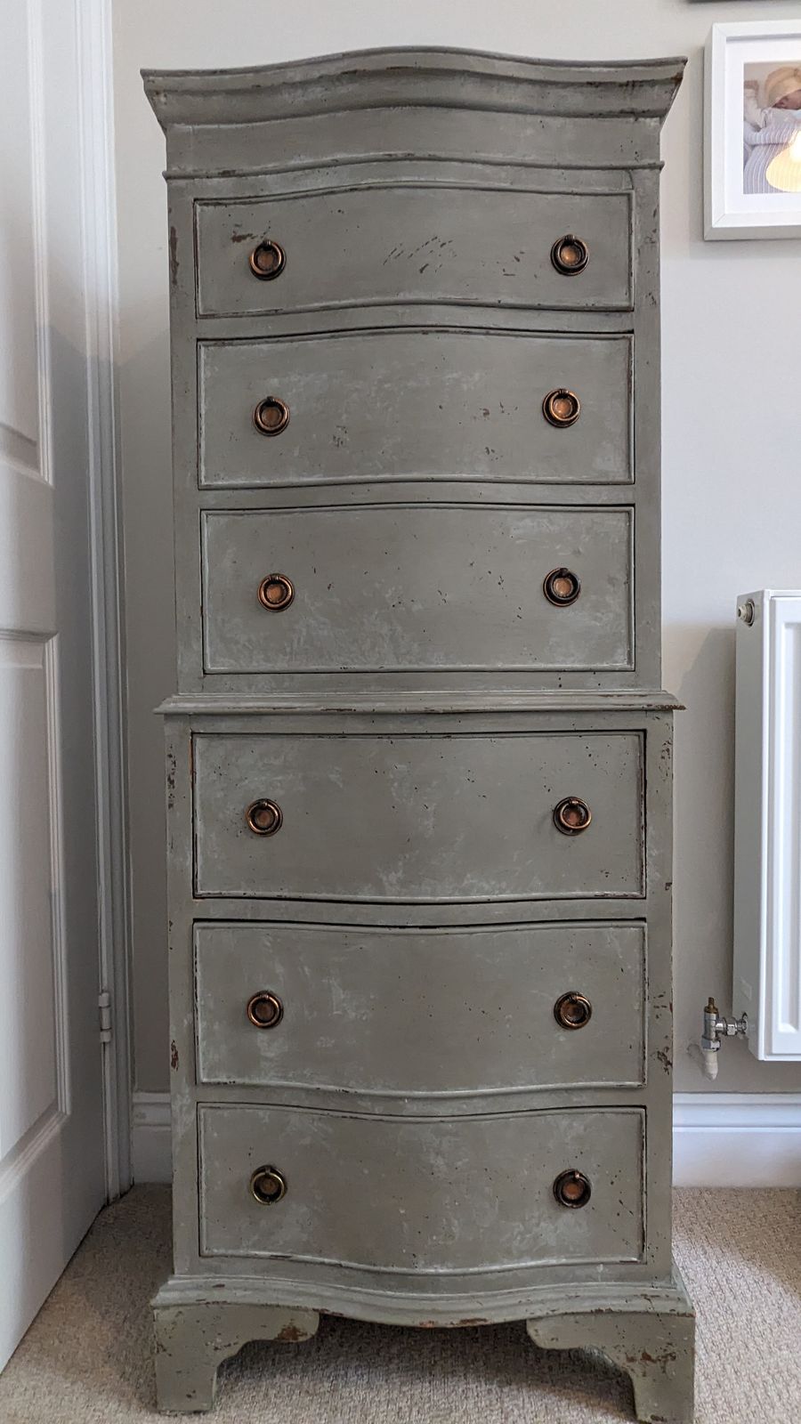 Bow Fronted 6 Drawer Tall Boy Chest Drawers