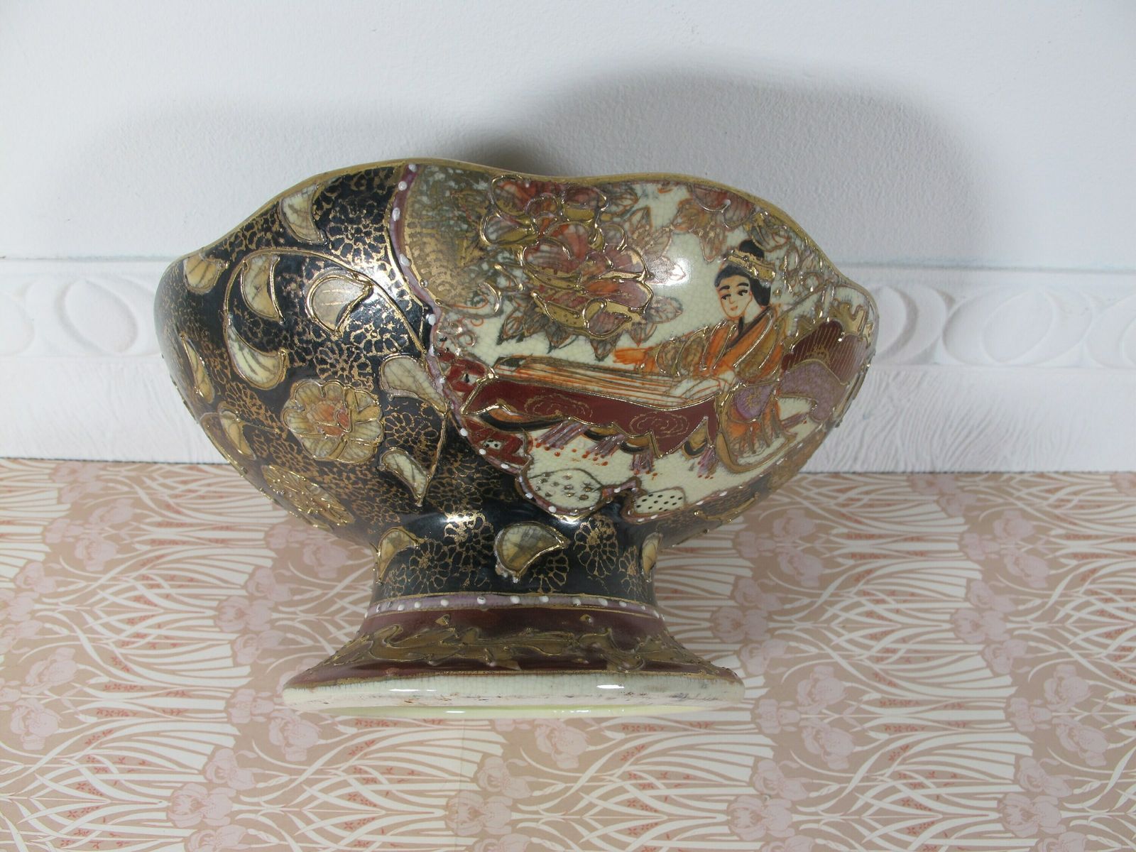 Antique Highly Decorated Raised Bowl. Ceramic Dish With Raised Gold Detailing. Plenty Of Age And Character. photo vinterior
