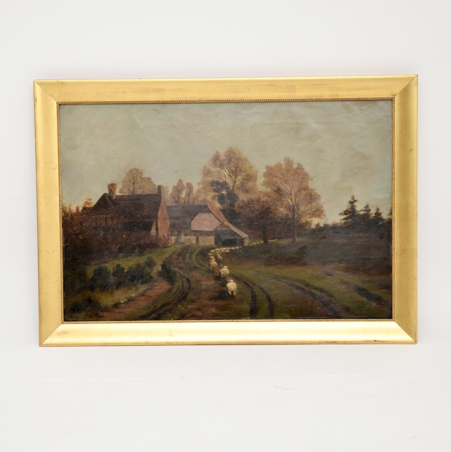 Antique Victorian Landscape Oil Painting photo furniture