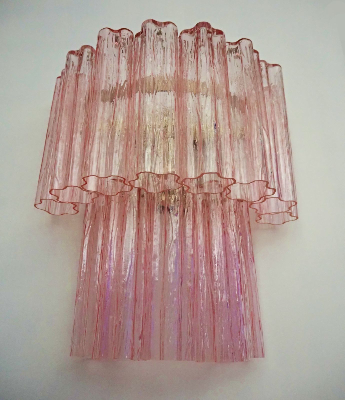 Fantastic Pair Of Murano Glass Tube Wall Sconces   13 Pink Glass Tube photo for sale