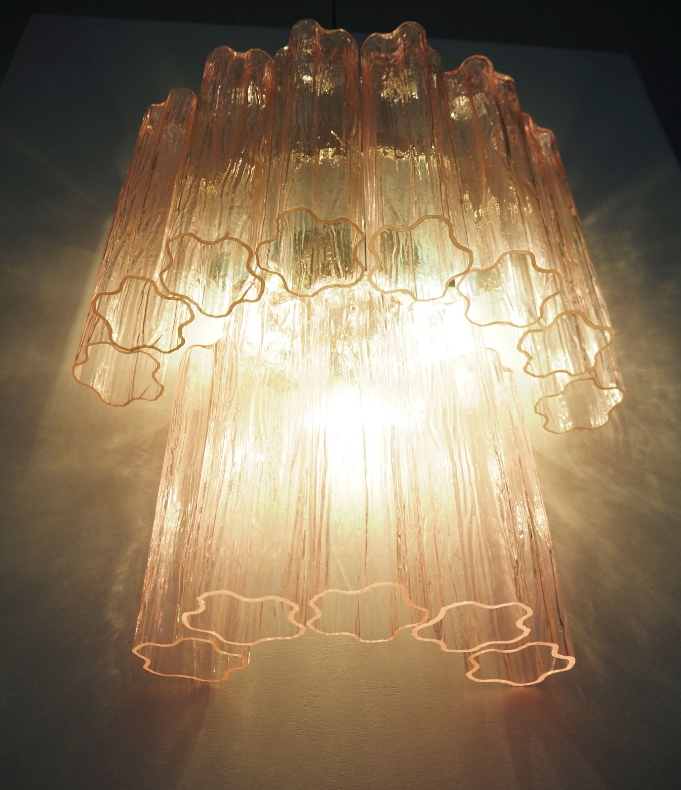 Fantastic Pair Of Murano Glass Tube Wall Sconces   13 Pink Glass Tube photo vinterior