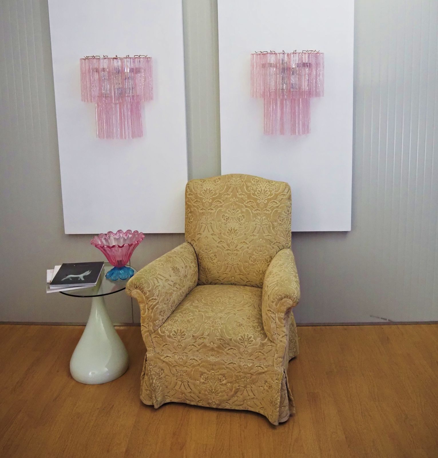 Fantastic Pair Of Murano Glass Tube Wall Sconces   13 Pink Glass Tube photo buy