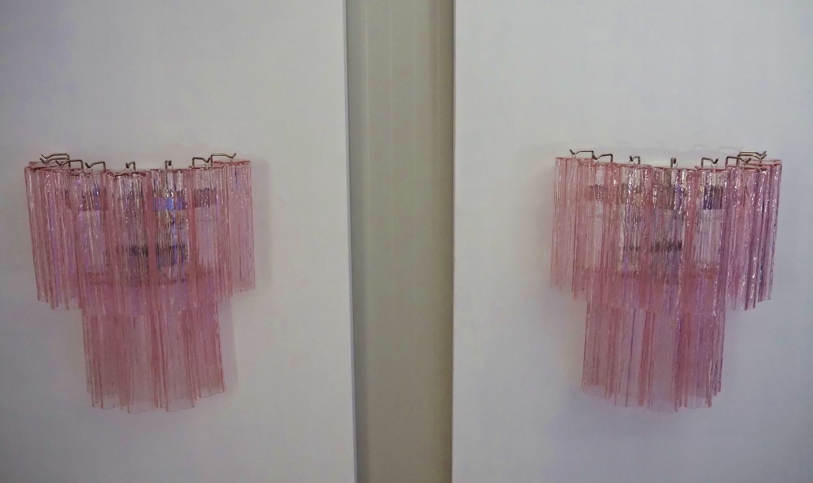 Fantastic Pair Of Murano Glass Tube Wall Sconces   13 Pink Glass Tube photo vintage