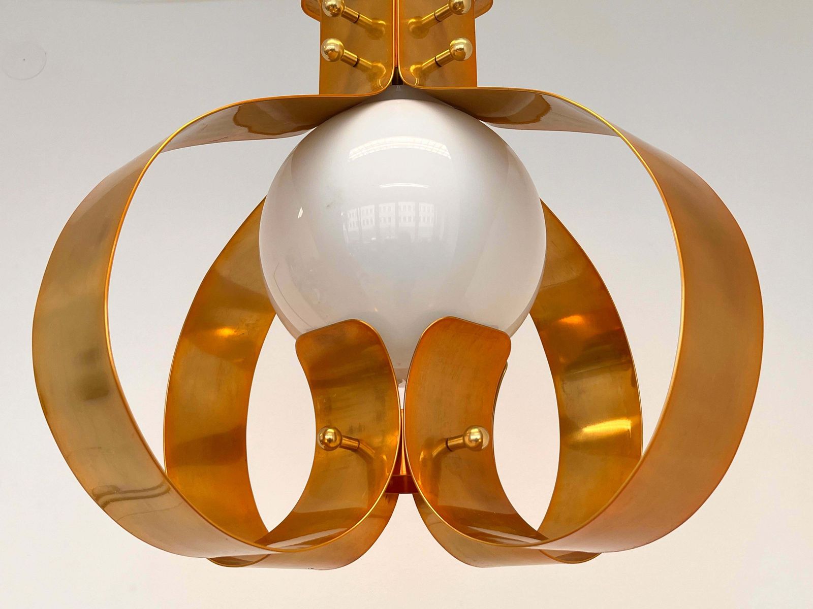 Xxl Pair Of Design Mid Century Large Brass Pendants Chandeliers 1980s photo Lighting