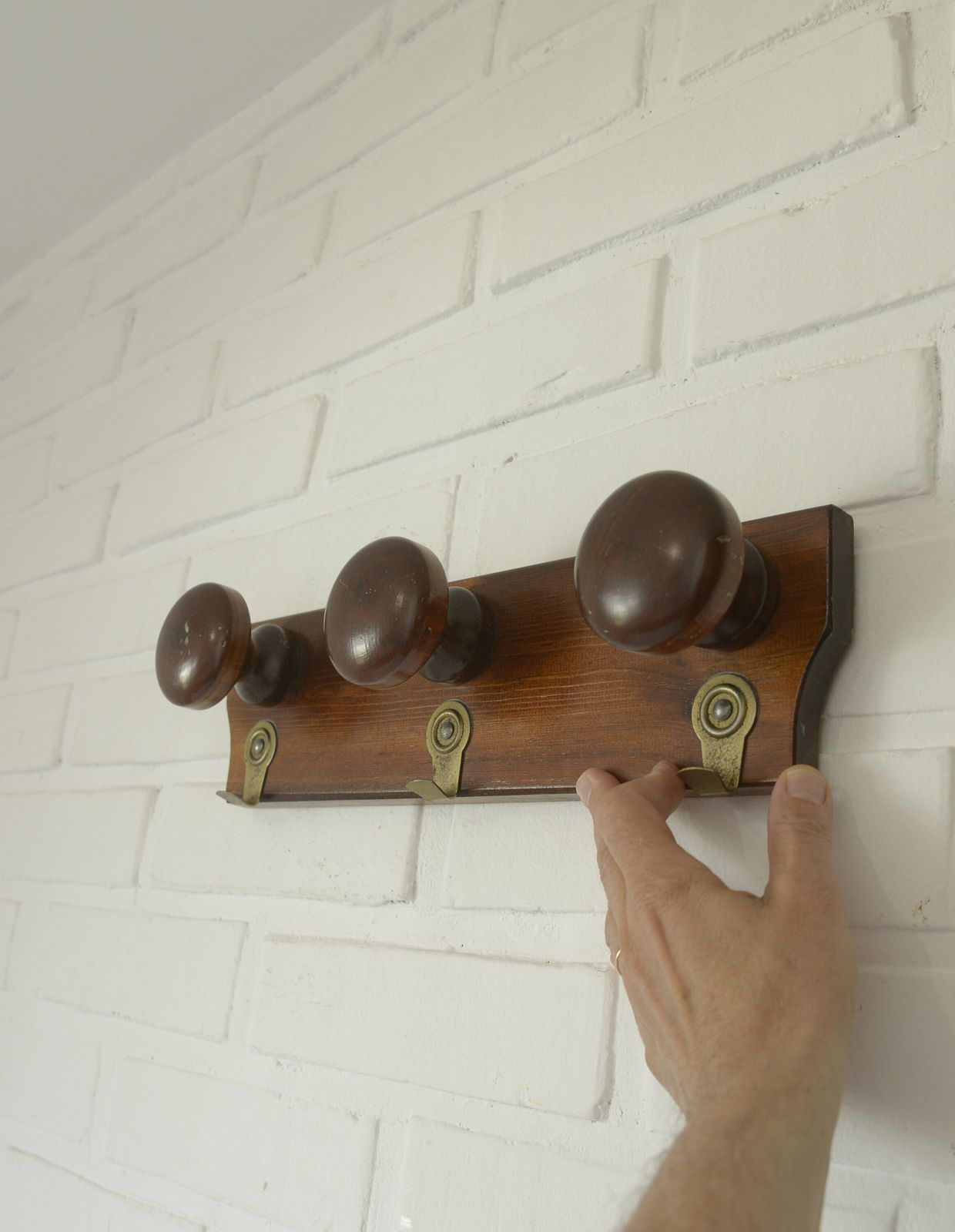 Vintage Hangers / Wood And Brass / Wall Hook From 60's / Mid Century Modern Coat Rack / Wall Clothes Hanger photo Furniture