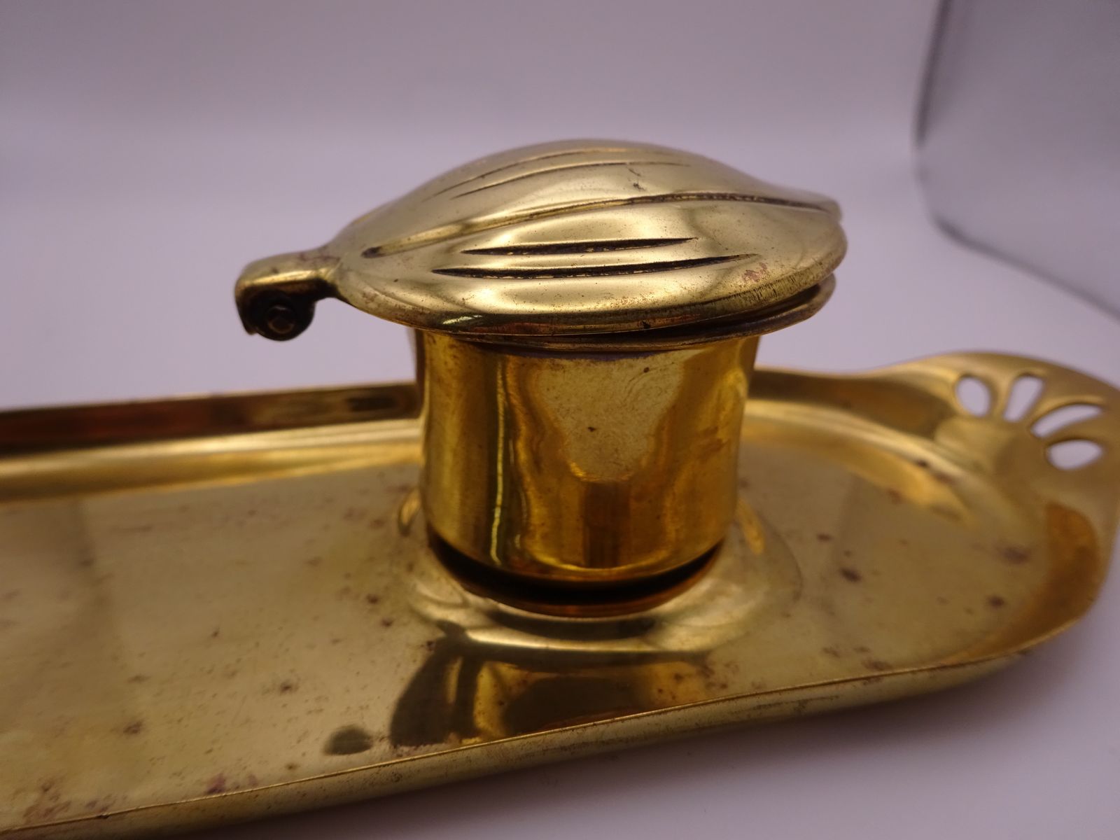 Early 1900s Art Nouveau German Brass Inkwell photo 60.0