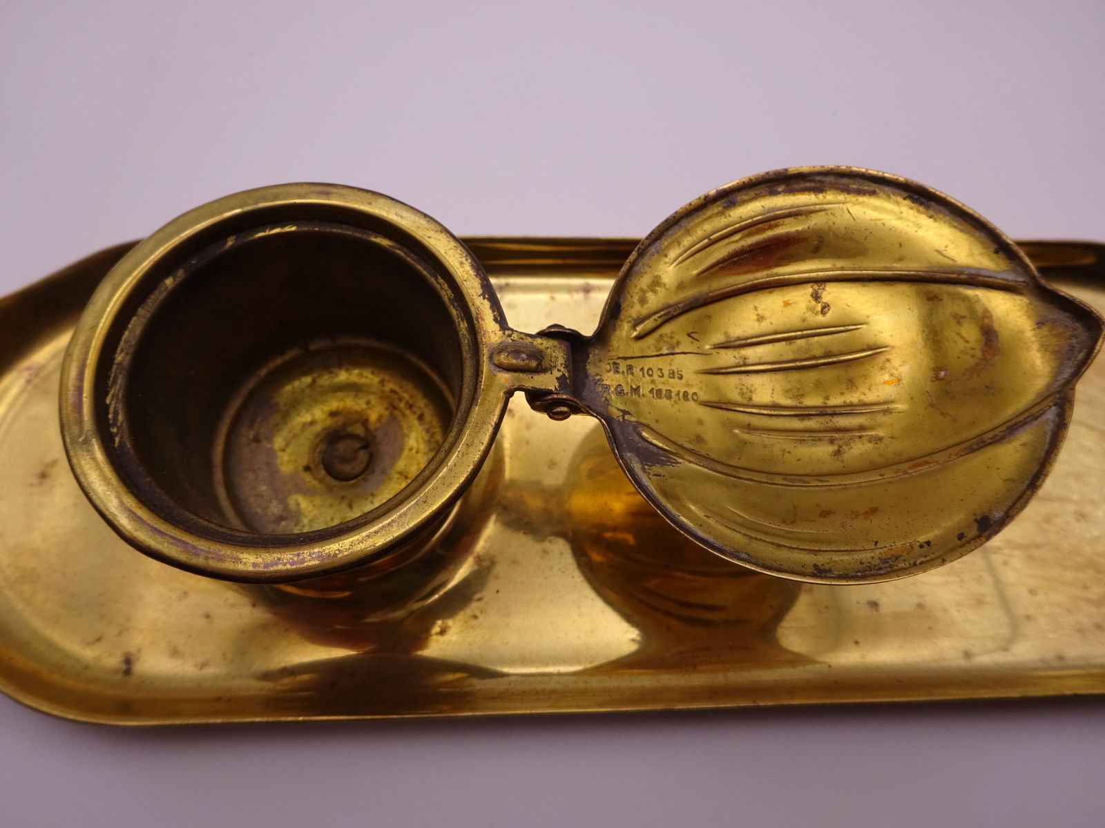 Early 1900s Art Nouveau German Brass Inkwell photo buy