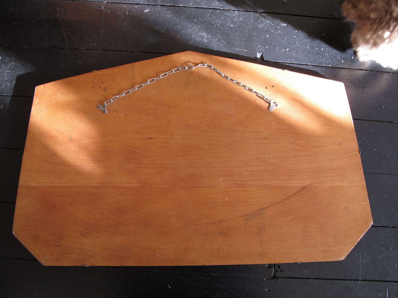 photo for sale Frameless Art Deco 7 Sided Mirror. Fancy Bevelled Edge. Ready To Hang On New Chain. 1950s