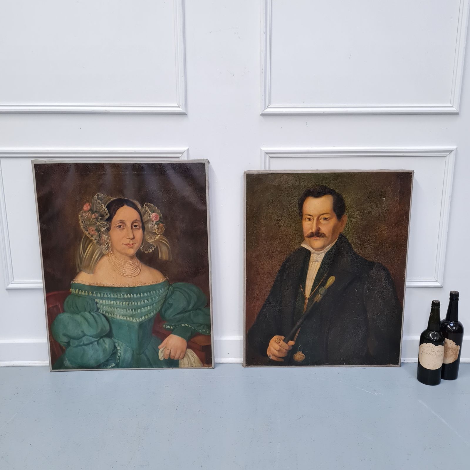 Pair Of Fantastic Primitive Ancestor Oil Paintings photo buy