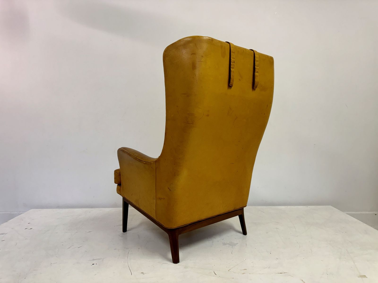 1970s Patinated Leather Wingback Krister Armchair By Arne Norell photo furniture