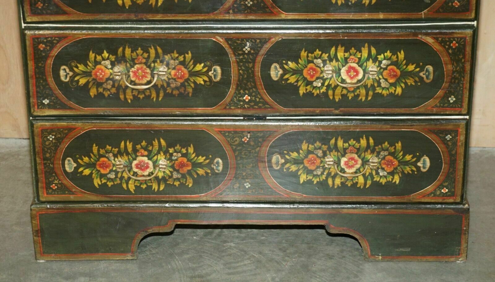 photo for sale Antique Swedish Hand Painted Green Floral Two Over Three Chest Of Drawers