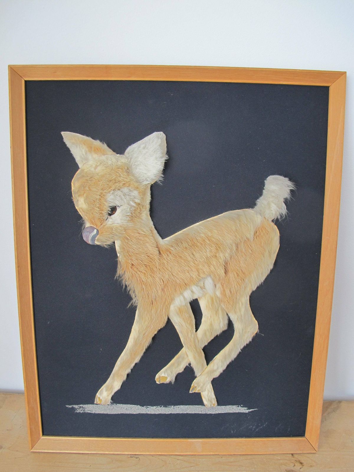 Deer Picture. Furry Fawn. Vintage Mid Century Kitsch Wall Art In A Wooden Frame 20 X 16 Inches photo furniture