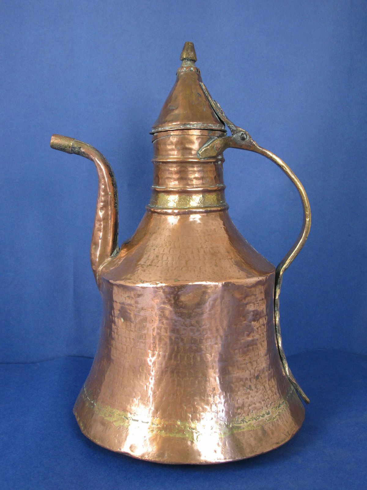 Antique Copper And Brass Coffee Pot. Arabic/Turkish/North African Dallah. Long Curved Spout   Decor Only   Not Watertight! photo for sale