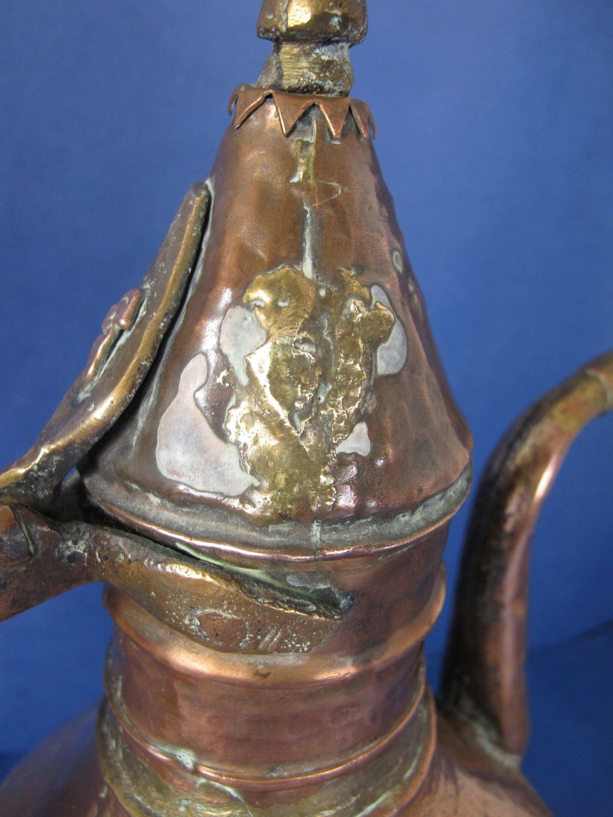 Antique Copper And Brass Coffee Pot. Arabic/Turkish/North African Dallah. Long Curved Spout   Decor Only   Not Watertight! photo buy