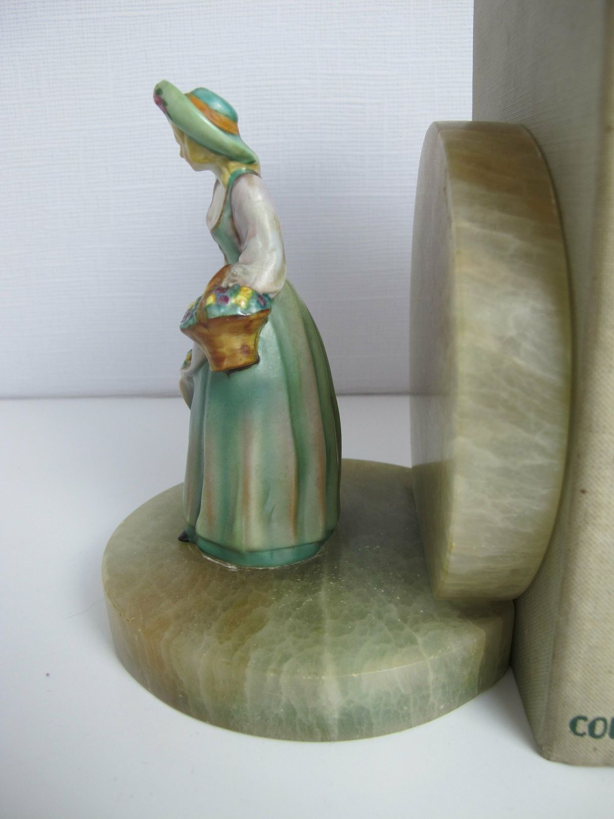 Vintage Ceramic And Marble Bookends. Ceramic Ladies   Flower Sellers With A Bonnet And Basket Of Flowers. Art Deco Bookends photo Home Decor