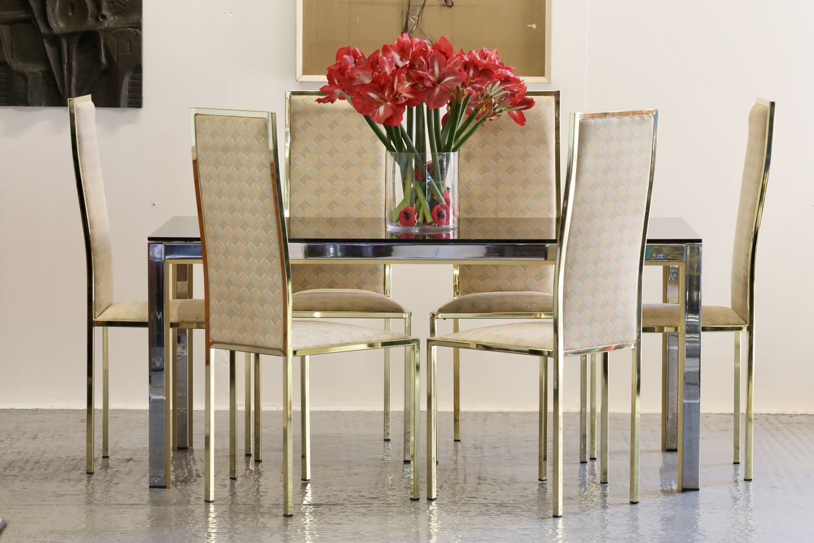 Renato Zevi For Zevi Set Of 6 Hollywood Regency Fine Gilt Lacquer Dining Chairs photo vintage