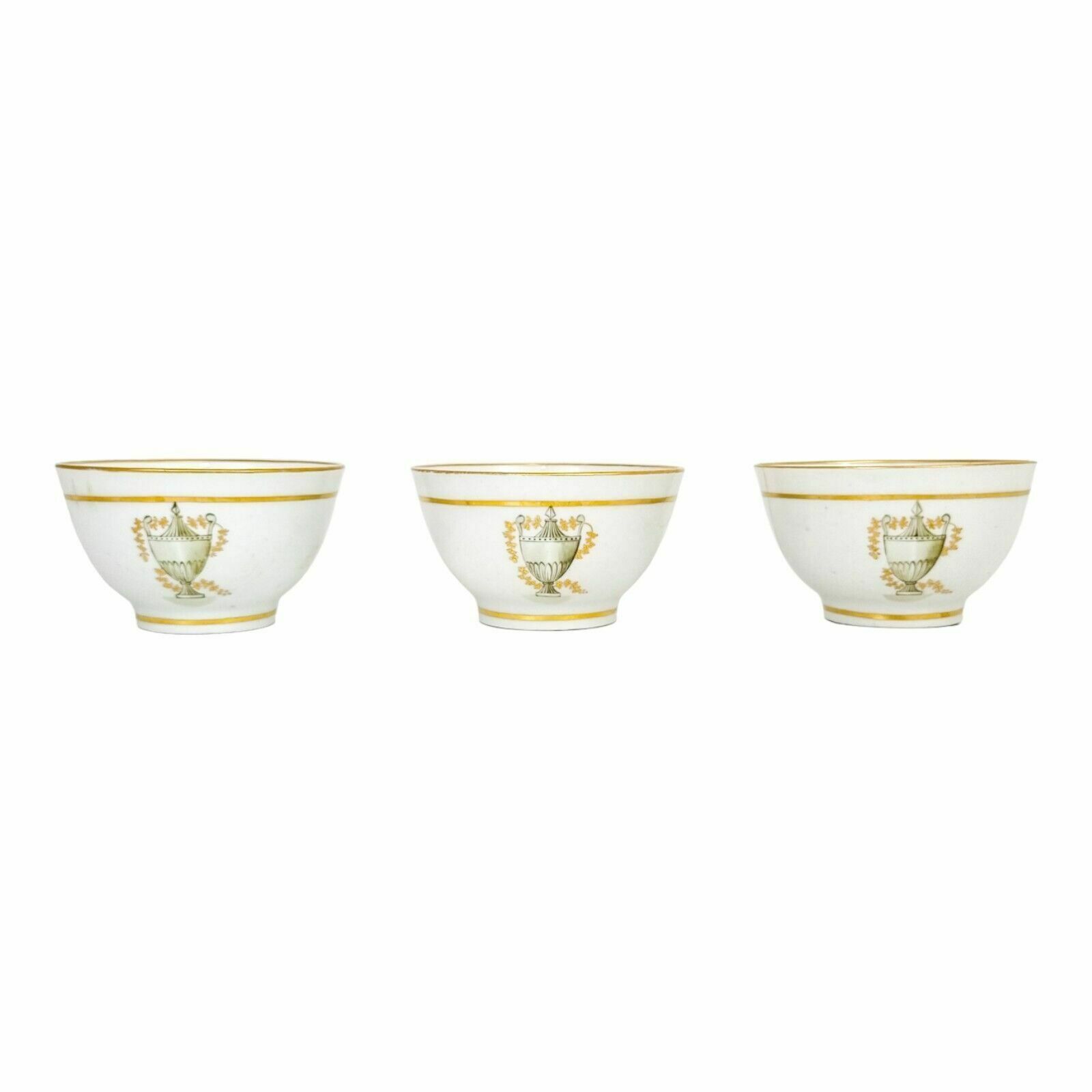 Georgian Thomas Wolfe Factory Z Porcelain Set 3 Bat Printed Tea Slop Bowls, 1800 photo Home Decor