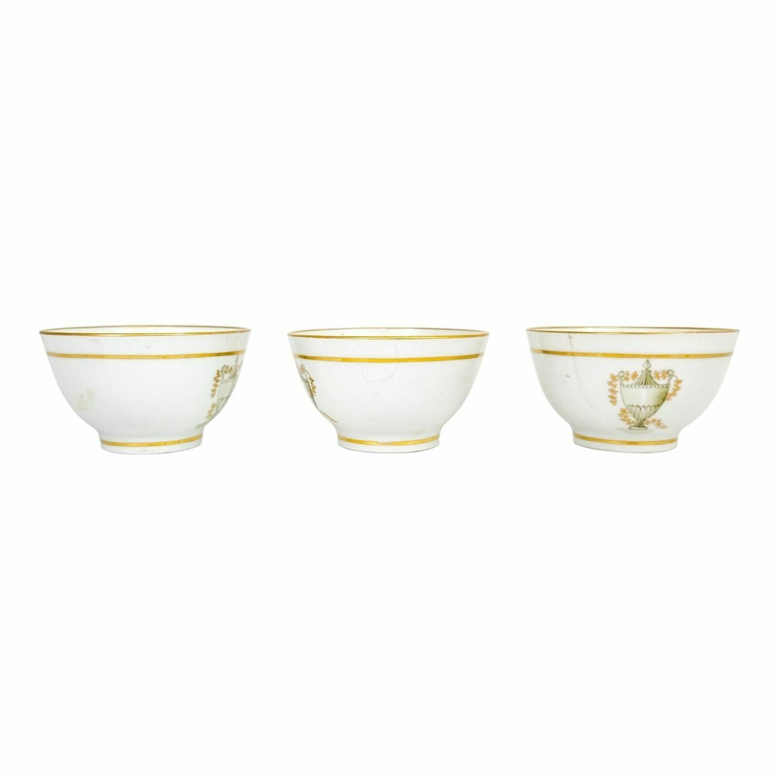 Home Decor Georgian Thomas Wolfe Factory Z Porcelain Set 3 Bat Printed Tea Slop Bowls, 1800 photo
