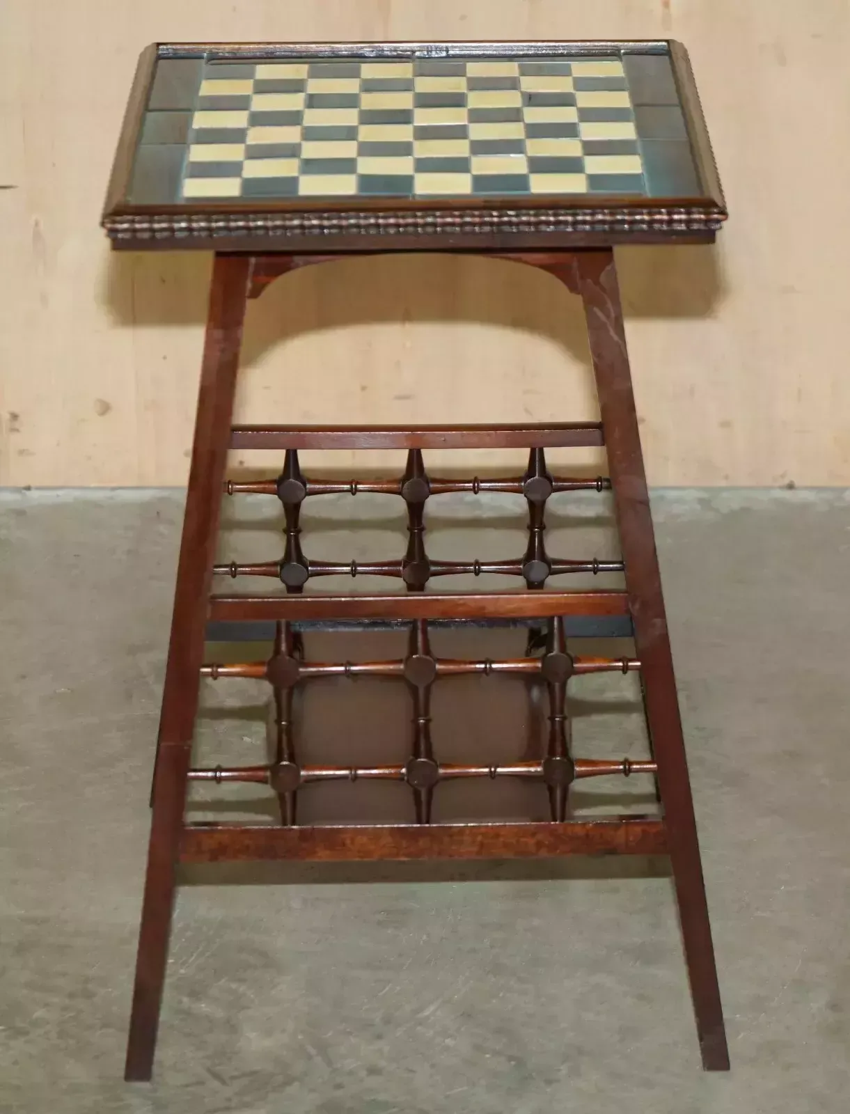 photo furniture Antique Victorian Aesthetic Movement Style Tiled Top Chessboard Chess Table