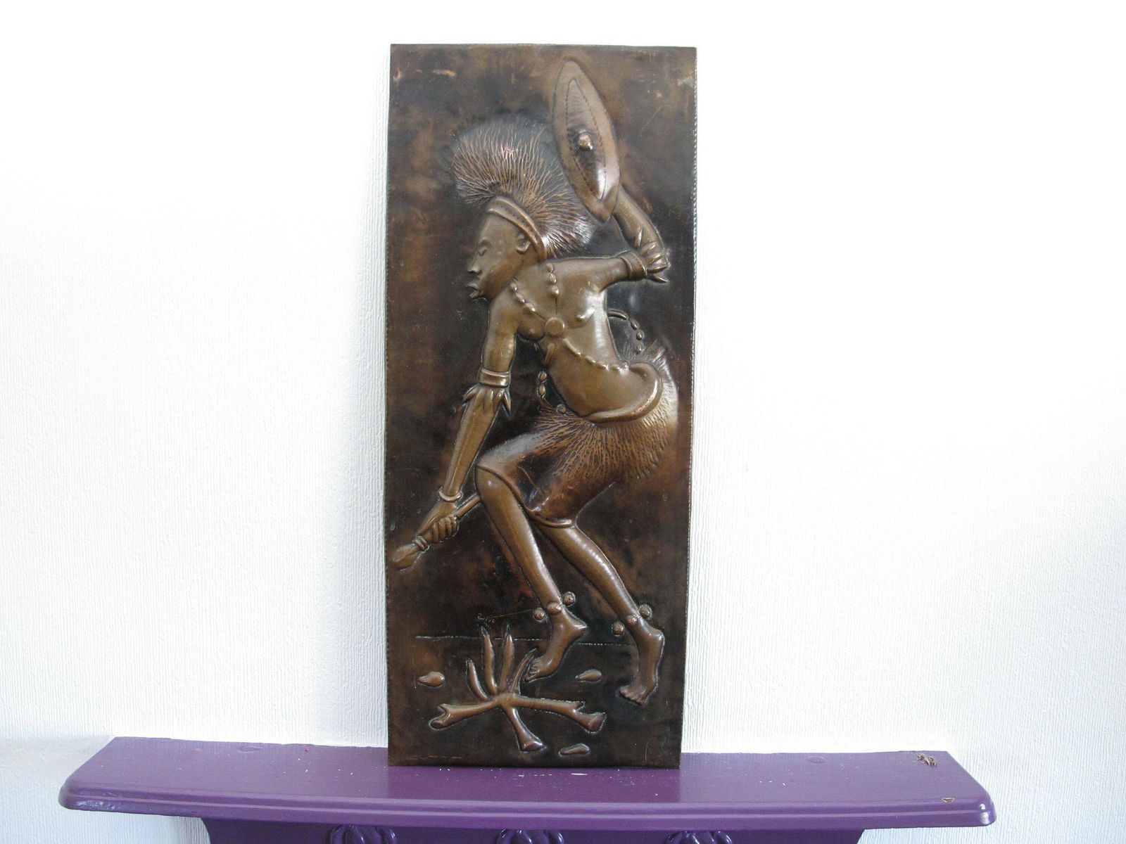 Vintage African Copper Relief Wall Hanging. Fabulous Mid Century Modern Wall Art   11 By 27 Inches (28 X 68.5cm)