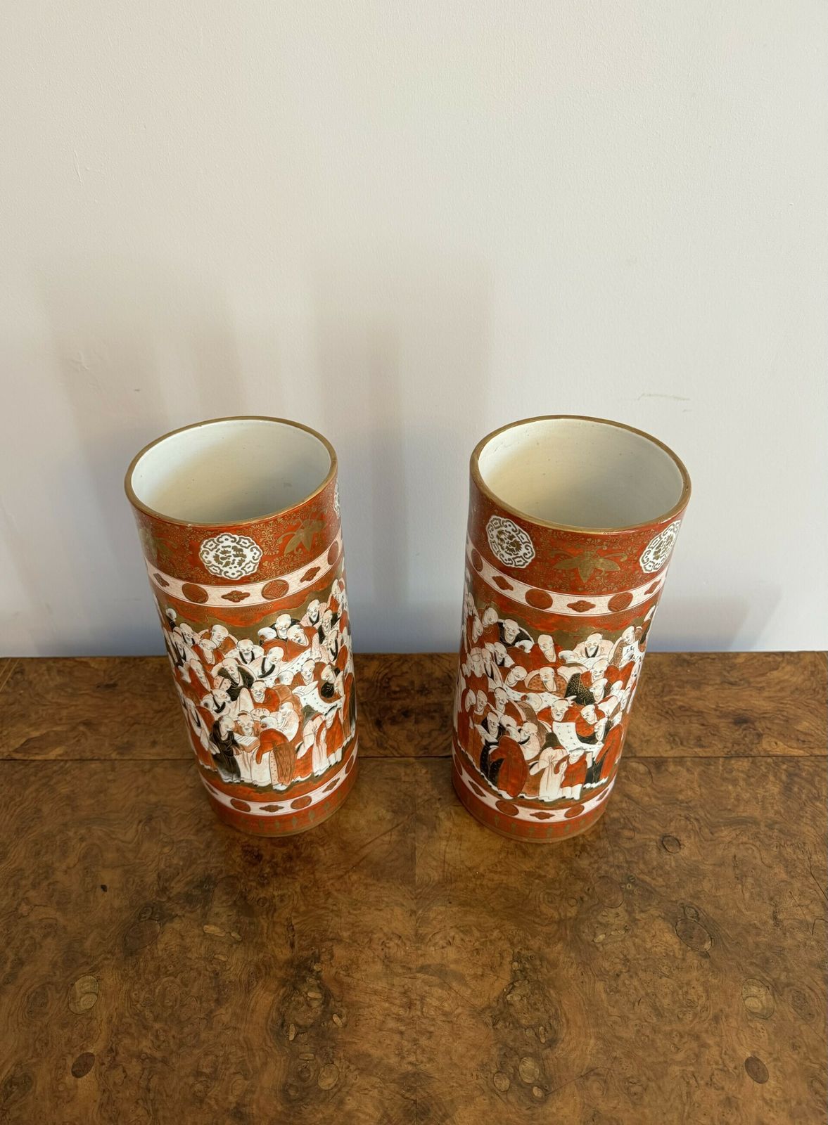 Outstanding Quality Pair Of 19th Century Japanese Kutani Cylindrical Vases photo furniture