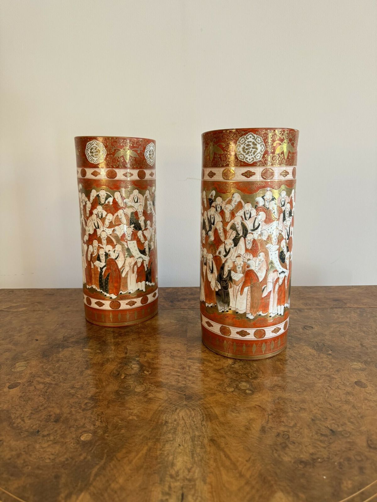 Outstanding Quality Pair Of 19th Century Japanese Kutani Cylindrical Vases photo buy
