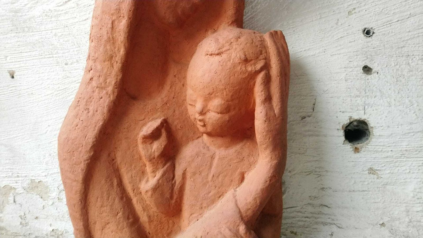 Terracotta Bust Of Madonna And Child photo for sale