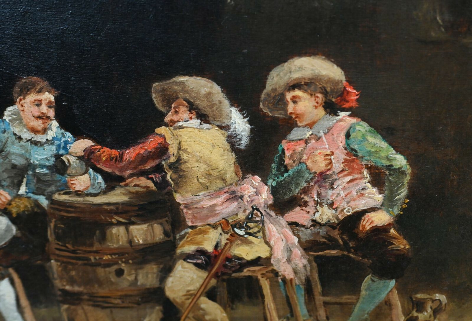 Antique French Oil Painting Tavern Scene Musketeers Signed J De Ninville Chiaroscuro photo buy