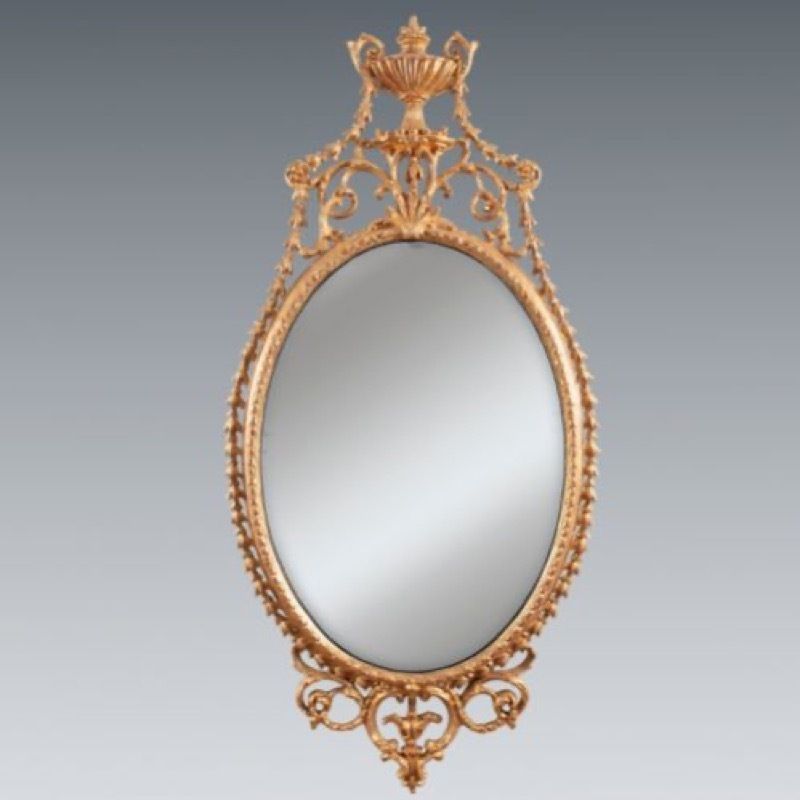 An Elegant George III Giltwood And Carton Pierre Oval Pier Glass, Late 18th Century photo vintage