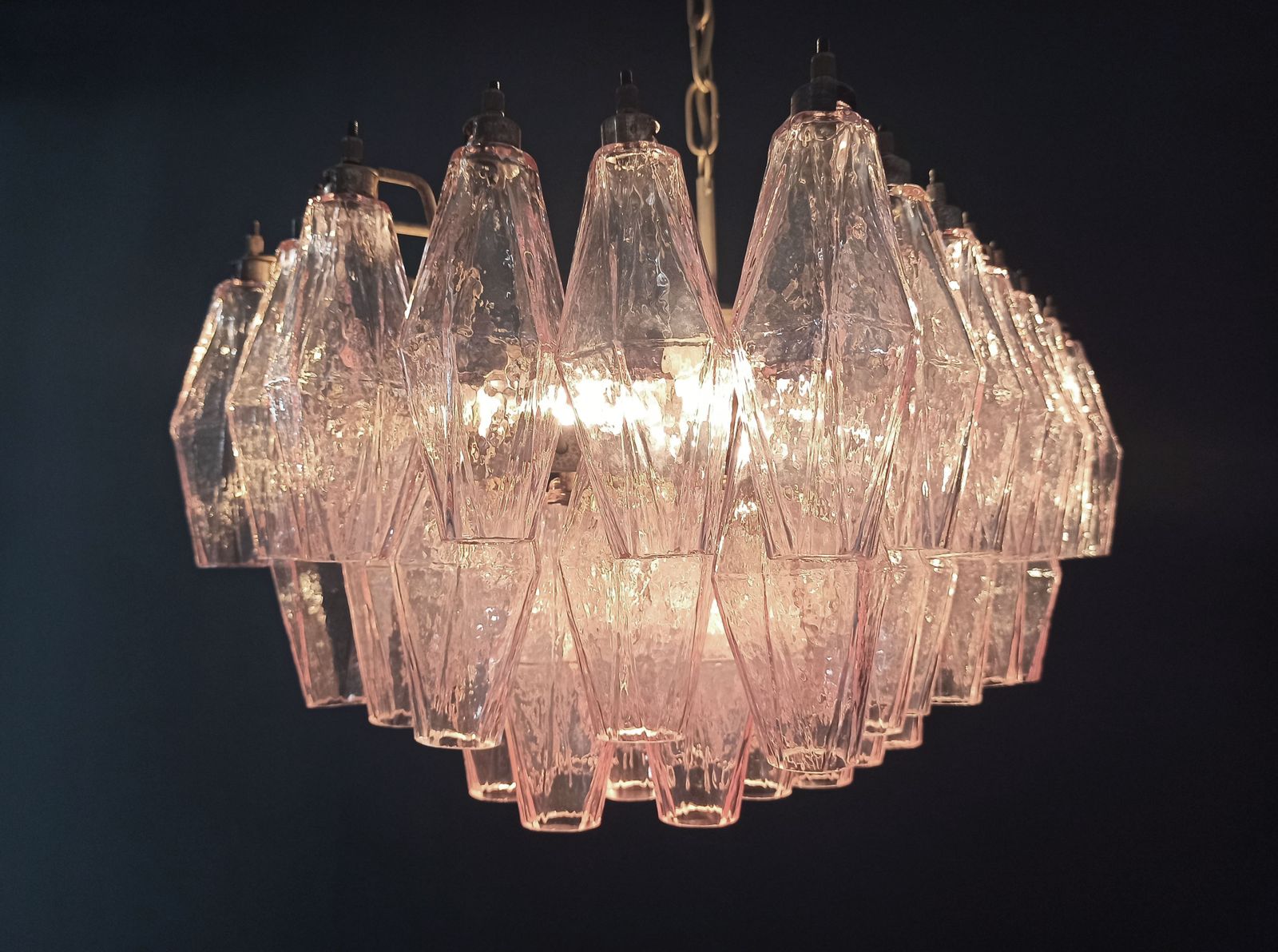 Elegant Murano Poliedri Chandelier   Carlo Scarpa   Pink Glasses photo for sale