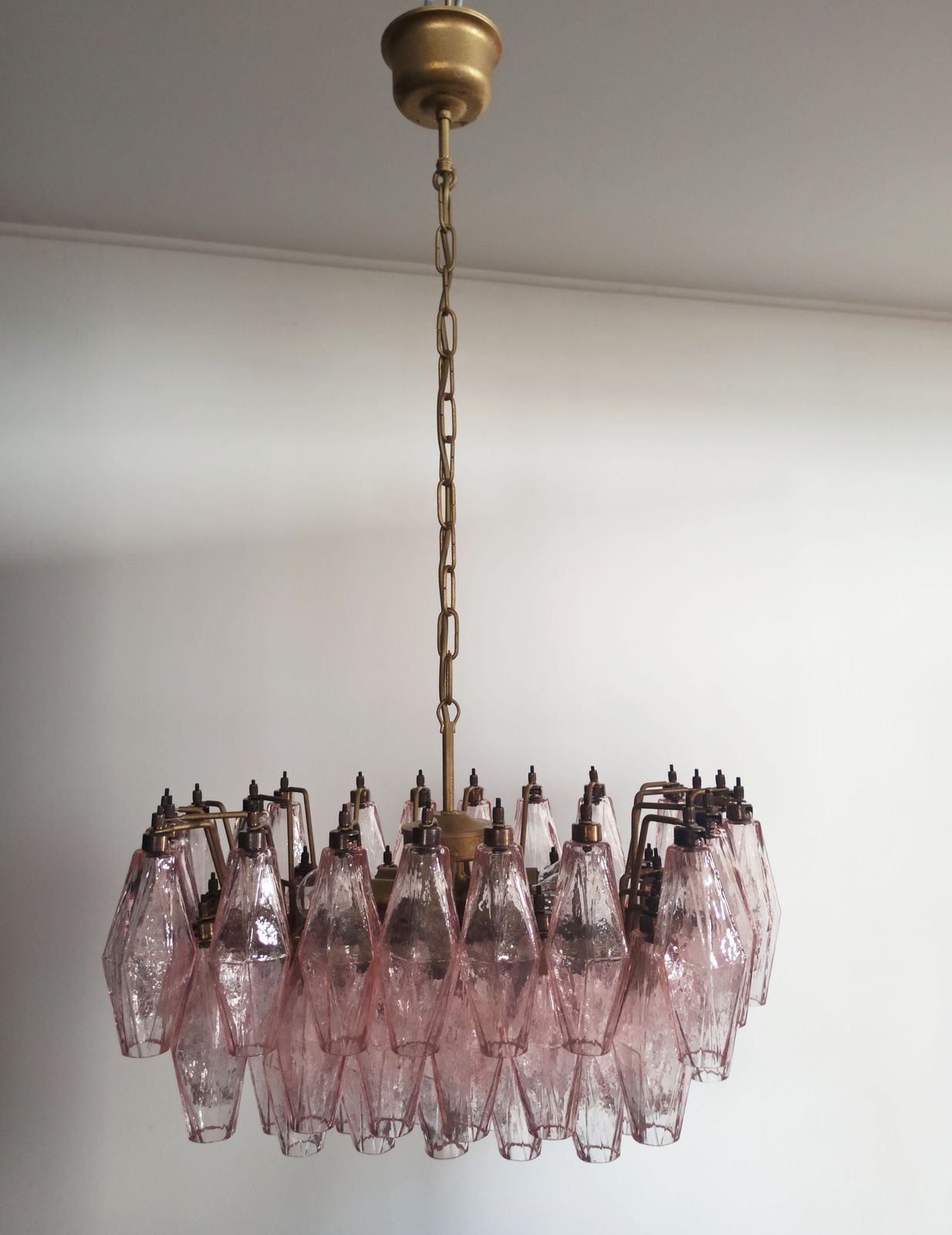 Elegant Murano Poliedri Chandelier   Carlo Scarpa   Pink Glasses photo vintage