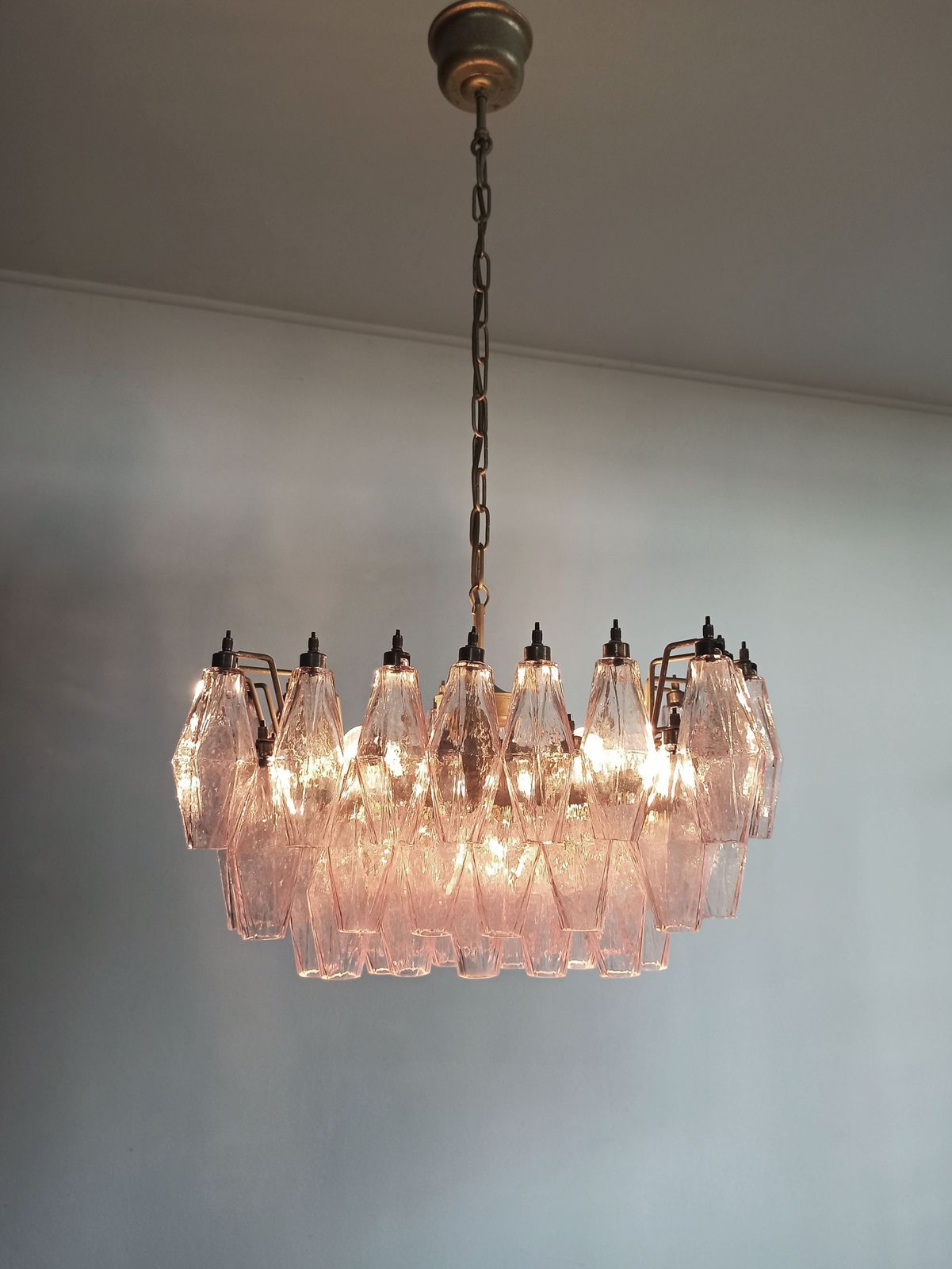 photo for sale Elegant Murano Poliedri Chandelier   Carlo Scarpa   Pink Glasses