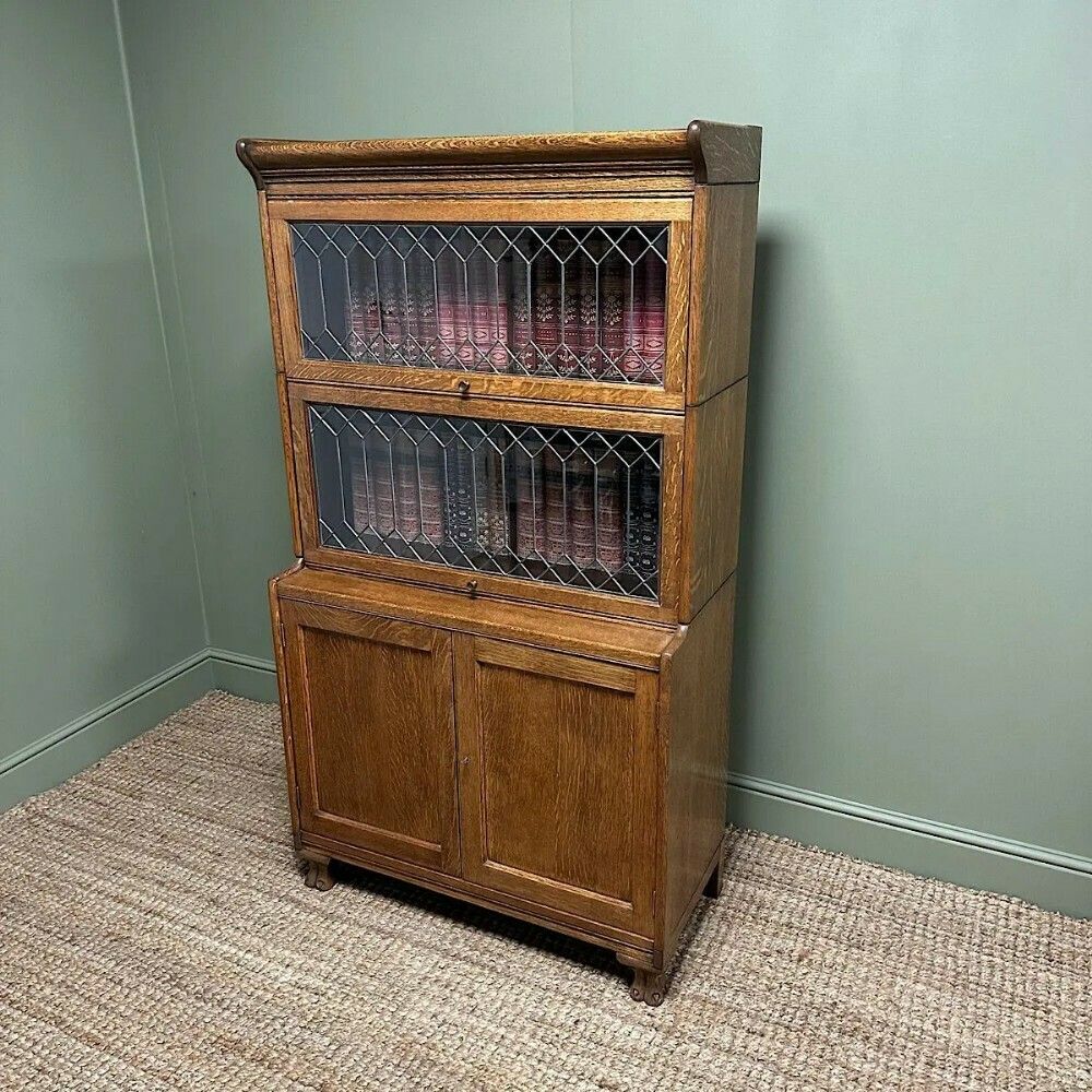 Furniture Stunning Edwardian Oak Stacking Antique Barrister Bookcase photo