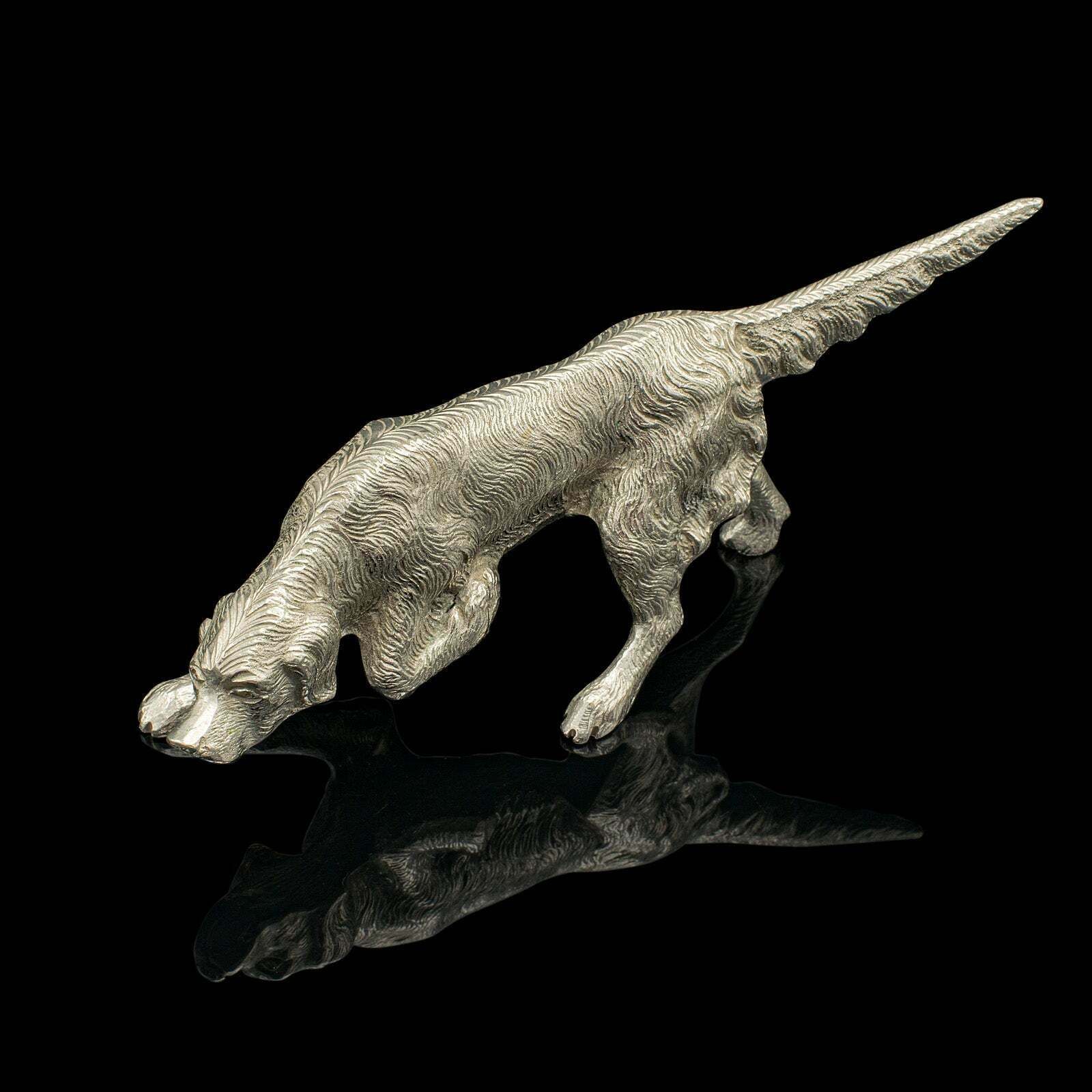 Antique Dog Figure, English, Nickelled Iron, Pointer, Hound Ornament, Edwardian photo vinterior