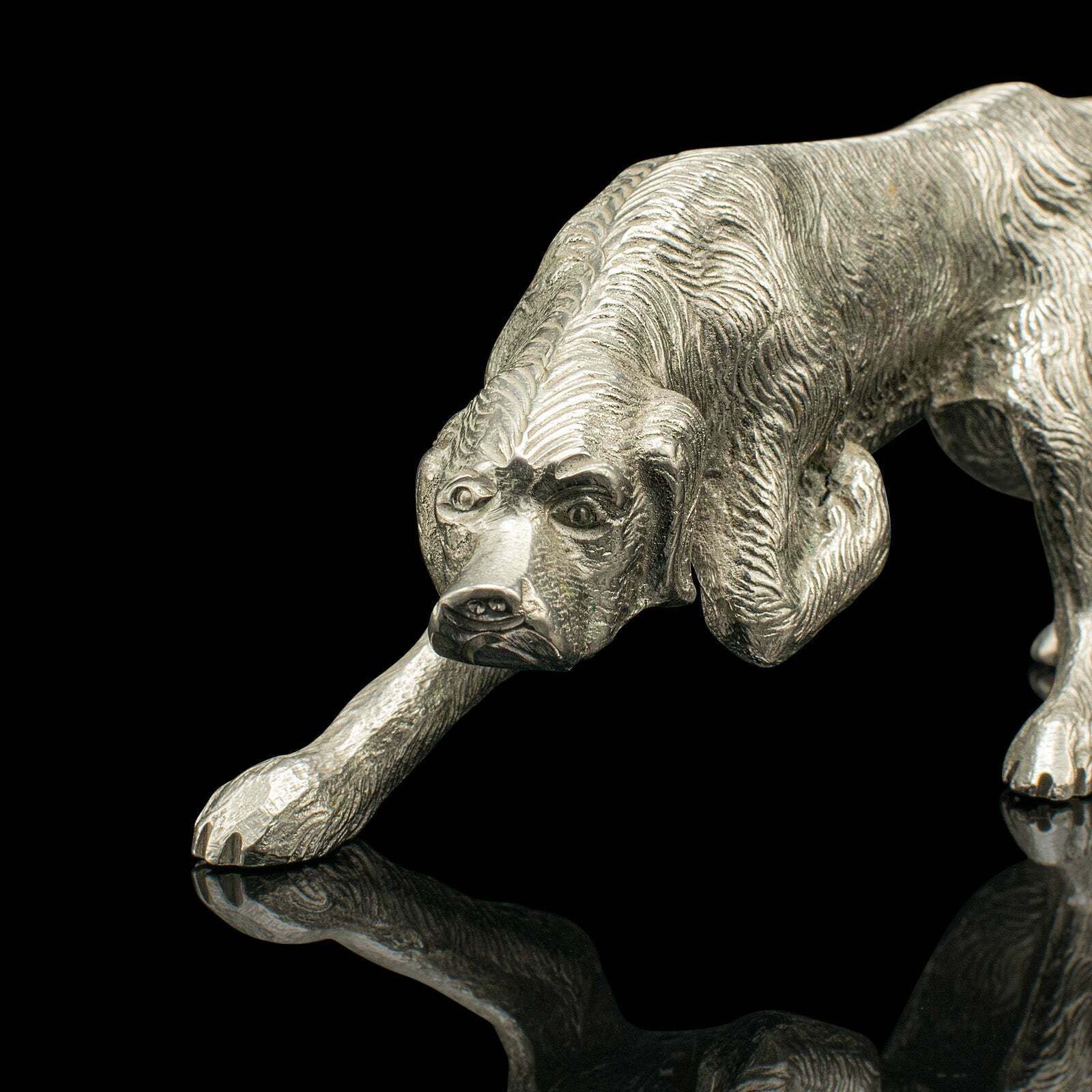 photo for sale Antique Dog Figure, English, Nickelled Iron, Pointer, Hound Ornament, Edwardian