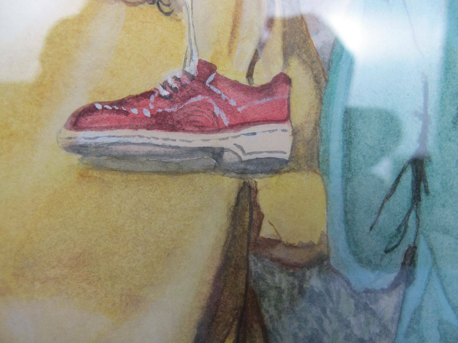 Vintage Signed Original Watercolour Painting Of Two Teenage Hitch Hikers. Great Quirky Image From 1981 photo Art