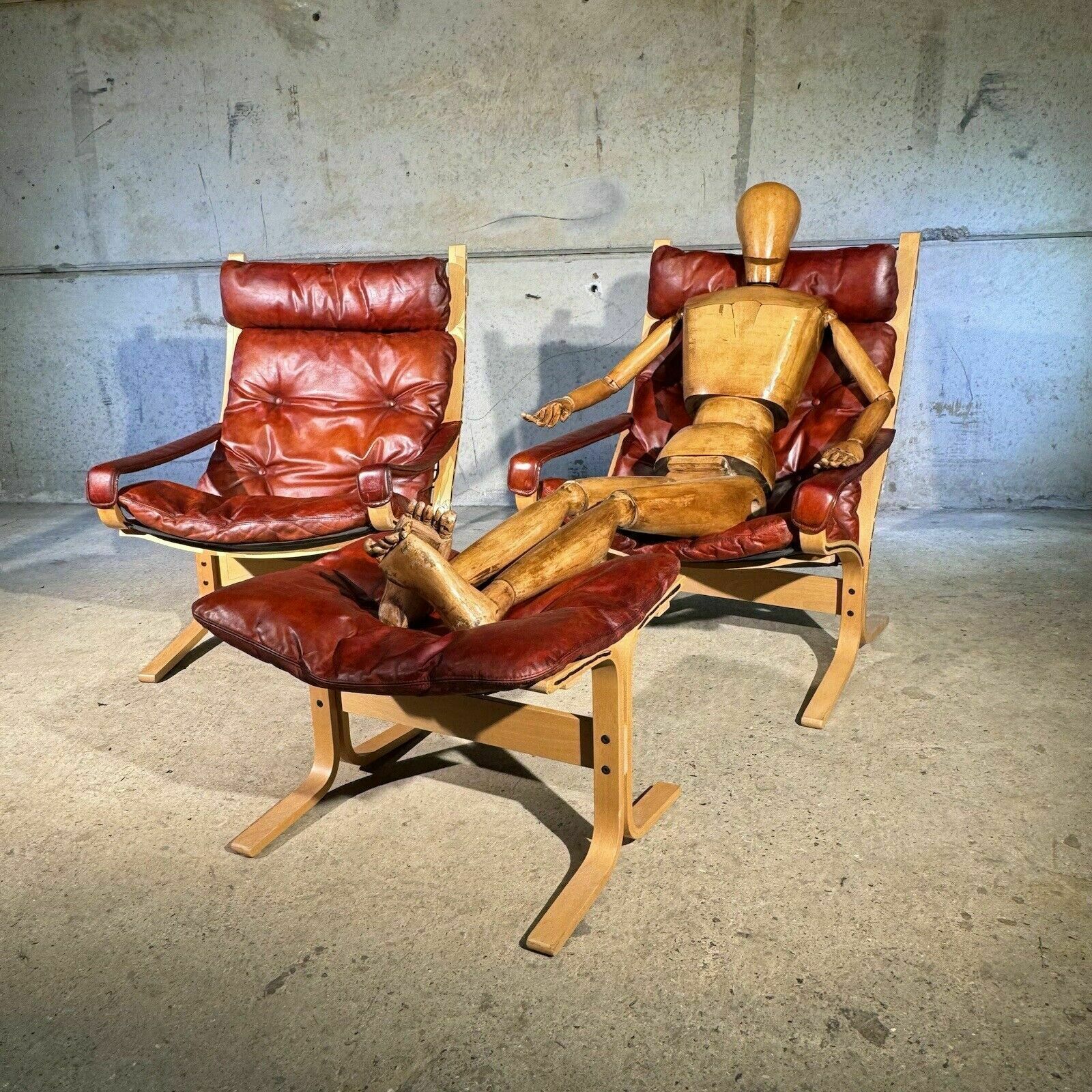 ( One Sold ) Pair Of Siesta Armchairs & 2 Footstool Cognac Leather Ingmar Relling photo furniture